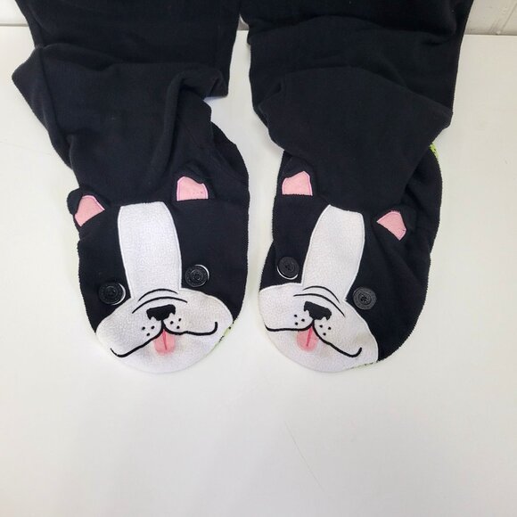 Nick & Nora Womens Black Dog Fleece One Piece Feet Pajamas With Zipper Closure - Picture 5 of 5